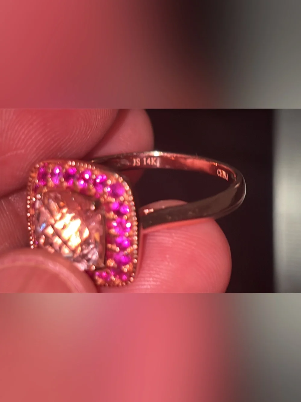 14k Rose Gold Ring Morganite and Pink Ring